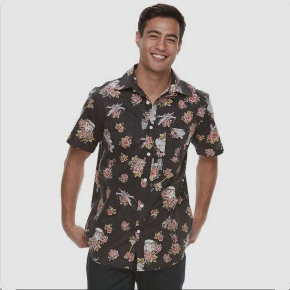 Disney Star Wars Floral Stormtrooper Hawaiian Button Down Shirt Men's Small